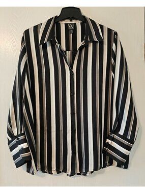 Worthington Womens Black & White Striped Satin Blouse XXL Quiet Luxury Old Money